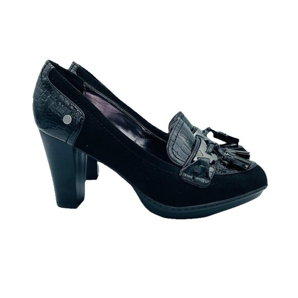 Dana Buchman Shoes Womens Size 7M Ruth Black Block Heels Pumps Tasseled Career - Picture 1 of 11